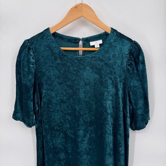 J. Jill Velvet Dress Womens Medium Emerald Green Rayon Knee Length Short Sleeve - Picture 2 of 7